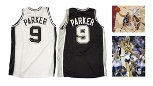 Tony Parker Lot: 10 Autographed 8x10 Photos & 2 Signed San Antonio Spurs Jerseys (Home & Away)